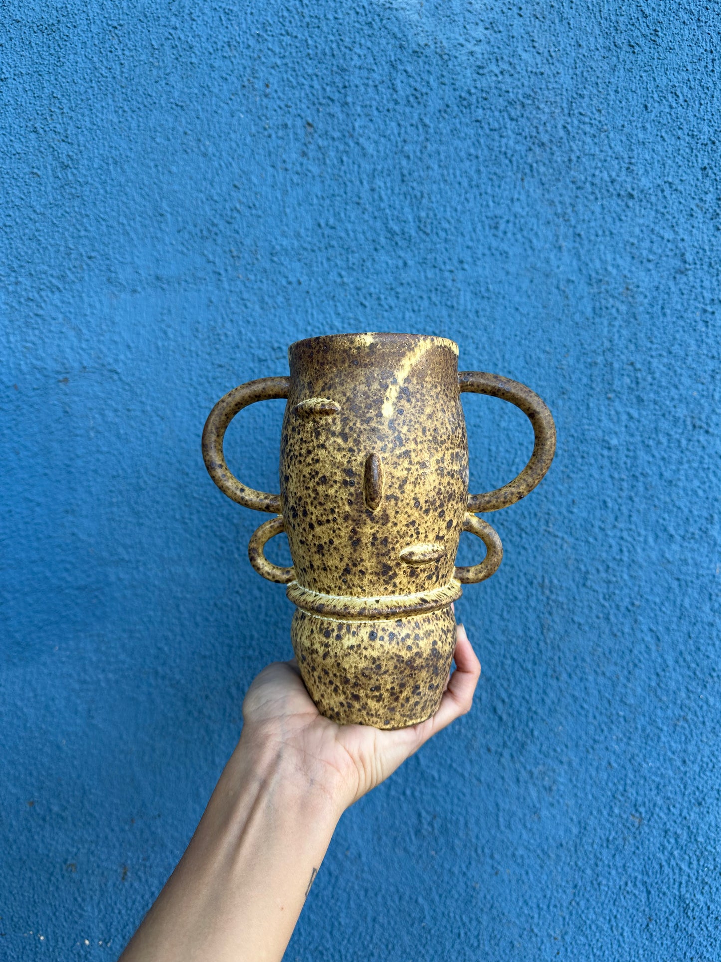 mustard handled vase